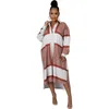 Casual Dresses Elegant Shirt Dress for Women Spring Summer 2023 X-long blusar Långärmning Vänd ner krage Loose Midi Robe