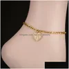 Anklets Anklets Tiny Heart A-Z Inledande bokstav för kvinnor Guld rostfritt stål Alfabetet Ankle Armband Boho Foot Smycken Accesorios Drop DH5TX