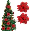 Flores decorativas 24pcs Natal Glitter Poinsettia Artificial Xmas Tree Grinalda Decoração Ornamentos Dourados