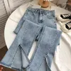 Kvinnors jeans 2023 kvinnor vår sommar koreansk stil hög midja stövel snitt byxor mode kvinnlig all-match split blossed flared bloss