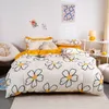 Sängkläder set blommor tryckt borstat hemuppsättning enkelt färskt täckt täcke med ark med lakan täcker kuddar sängkläder 230422
