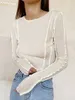 T-shirt da donna Clacive Bodycon White O-Neck T-shirt da donna elegante a maniche lunghe gialla da donna Casual Slim Elastic Solid Top Donna 230422