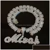 Anhänger-Halsketten Anhänger-Halsketten Benutzerdefinierte Pinsel-Kursivschrift Iced Out-Buchstaben-Namenshalskette Baguettes-Kette Micro Paved Cz Personalisierte Hüfte Dh5Hq