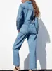 Women's Jumpsuits Rompers TRAF Denim combinaisons pour femmes vêtements Vintage à manches longues femme barboteuses Cowboy body fermeture éclair Combinaison Combinaison 230422