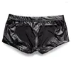 Caleçon Pochettes Sexy Respirant Fesses Sous-Vêtements Hommes Solide Cuir PU Troncs Mémoires Dos Ouvert Boxer Shorts Liberté String Jockstrap A5