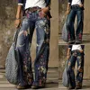 Dżinsy damskie Vintage 2023 Kobiety kwiatowe spodnie drukowane przez swobodne długie dżinsowe spodnie uliczne 230422