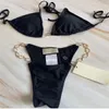 Designer Bikinis G Luxury Metal Chain Design Swimwear Ladies Fashion Pink Black Water Resistant Mid Waist Beach Bathing Wholesale 2 Pieces 10% OFF