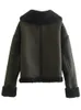 여자 재킷 라펠 칼라 모피 통합 두꺼운 재킷 여자 지퍼 더블 포켓 코트 따뜻한 코트 가을 겨울 패션 거리 아웃웨어 231122