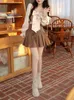 Zweiteiliges Kleid im koreanischen Stil Kawaii Zweiteiler Frauen süße elegante Party Minirock Set weiblich Frankreich Vintage Bluse Bandage Minirock 230422