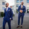 Costumes pour hommes bleu Royal hommes de mariage Tuxedos porter deux boutons marié fête d'affaires bal hommes Blazer costume veste gilet pantalon