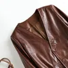 Женский костюм из натуральной яловой кожи с маслянистым вощеным верхним слоем, большая куртка с v-образным вырезом, ранняя осень 2023 г.