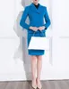 Chic Women Dress Suits Blue Woolen Long Sleeve Office Female Streetwear Sportwear Two Pieces Set