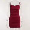 Повседневные платья, модное вечернее клубное платье с лямкой на шее для женщин, 2023, сексуальное плиссированное винтажное тонкое мини-красное платье с открытой спиной, уличная одежда