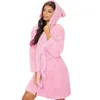 Women's Robe Women Warm Kimono Robe Plush Fleece Bathrobes Soft Long Sleeve Animals Ears Hooded Night-robe Loungewear Pajama Sleepwear 231121