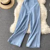 Kvinnors jumpsuits Rompers Summer Women Denim Jumpsuits Thin Temperament Halter Neck Sleeveless Backless High midje Slim Wide Leg Jumpsuit Trend 230422