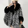 Pele feminina 2023 inverno solto leopardo padrão colarinho manto xale pelúcia engrossado casaco estilo morcego capa