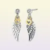 Nya autentiska 925 Sterling Silver Wings Pendant Earrings Set Original Box för CZ Diamond Feather Stud Earring för Women4481394