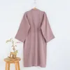 Roupa de sono feminina Cotton Cotton Robe de banho japonês Kimono Ladies Summer Bath Robe V pescoço de manga longa Crepe de primavera confortável