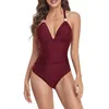 Costume da bagno da donna sexy slim fit collo appeso aperto sul retro grande bikini asimmetrico costume da bagno lungo fiore