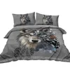 Sängkläder set grå varg med mekaniska ögontryckta set dekorativa 3 -bitar täcke 2 kudde skam 231122