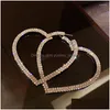 Stud Studörhängen överdriven strass mode Big Heart Crystal Hoop för kvinnor geometriska strass smycken tillbehör släpp deli dhj5p