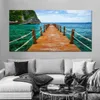 Affiches de vieux pont en bois, peinture sur toile, images d'art murales pour salon, imprimés de paysage de lac de mer, coucher de soleil, décoration de maison moderne 2685