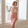 Work Dresses S-XL Plus Size Summer Casual Elegant Two Piece Set 2023 Women Off Shoulder Halter Chiffon Blouse And Tight Pink Skirt Ladies