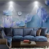 Papier peint 3D en relief tridimensionnel, étang de lotus, clair de lune, décoration murale de fond de salon, peinture 262f