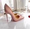 High Heels Designer Women Heel Shoes Red Shiny Bottom Nude Black Pointed Toes Thin Heel Dress Shoes Women Pumps Genuine Leather 8cm 10cm 12cm Size 35-44