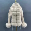 Women's Fur Fall Winter Women Faux Coat Luxury Knitted Sweater Cardigan With Trim Elegant Detachable Belt Jacket Coats