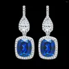 Orecchini a bottone Tesoro blu artificiale in argento sterling intarsiato con gemme Luce di lusso Bambina ad alto senso