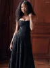Casual Dresses Women Sexy Lace See Through Sling Maxi Dress Elegant Sleeveless Bodycon A-line 2023 Chic Female Black Party Evening Robe