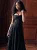 Abiti casual Donna Sexy Pizzo See Through Sling Maxi Abito Elegante senza maniche Aderente A-line 2023 Chic femminile Nero Abito da sera per feste