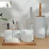 Other Home Garden Bathroom accessories set designer soap lotion dispenser toothbrush holder soap pan roller or wooden bottle cup black/white/gray