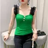 Women's Tanks Camis 5366 Black White Green Red Short Tight Top Women Buttons Sexy Outerwear Mesh Cropped Femme Elastic s Summer 230422
