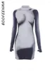 Casual Dresses Boofeenaa 3D Body Printed Short Y2K Streetwear Long Sleeve Mini BodyCon Dress 2023 I Sexy Club Outfits C85-BD20