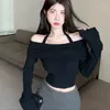 Women's Sweaters Halter Shoulder Flared Long Sleeve Off-Shoulder Short Pullove Top Knitwear Fall 2023 Sweater Sexy Fashion Base Shirt