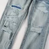 Jeans voor heren High Street Fashion heren retro lichtblauwe stretch skinny fit gescheurde paarse gepatchte designer hiphop merkbroek