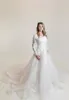 Boho kanten trouwjurk 2023 Elegante bruidsjurken met lange mouwen v nek tulle land westerse vestido de novia