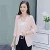 Women's Suits & Blazers Fashion Splicing Lace White Blazer Women Jacket Summer Three Quarter Sleeve Temperament Slim Basic Coat Black Pink 5