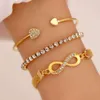 Fashion Trendy Elegant 3PCS Bracelet Set Crystal Peach Heart Open Bangle Lucky 8 Charm Women Bracelet Jewelry