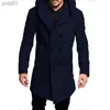 Herr ull blandar ny herrrock 2023 Spring Autumn British Men Hooded Silk Floss Woolen Coat Fashion Casual Woolen Coatl231123