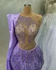 2023 년 4 월 Aso Ebi Lilac Mermaid Prom Dress Crystals 구슬로 된 섹시한 저녁 형식 파티 두 번째 리셉션 생일 약혼 가운 드레스 Robe de Soiree ZJ590