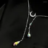 Подвески из стерлингового серебра 925 пробы в форме луны, ожерелье, красочные круглые бусины, модное колье, подарок на вечеринку, женские изысканные аксессуары