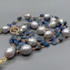Colliers Yying Blue Kyanites Gris Riz Perle d'eau douce Déclaration Collier Teardrop Brossé Plaqué Or Pendentif 21 231121