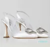 Bandes élégantes Prietasli sandales chaussures femmes boucle en cristal embelli Slingback brillant Satin haut bobine talon dame fête mariage eu