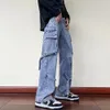 Mäns jeans kvinnors män y2k kläder jeans kläder last byxa bred ben blossade denim byxor streetwear baggy jeans raka byxor för män 231121