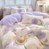 寝具セット紫色の花羽毛布団カバーセット3/4PCSレッドブラックベッドスプレッドフラットシートの豪華なセットローズ女性ガールベッドリネン230422