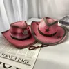 Breda Brim Hats Bucket Pink Cowgirl Hat Western Cowboy Girl Straw Top Jazz Festival Celebration Pentagram Party Beach Accessories 231122