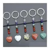Keychains Lanyards Love Heart Stone Key Rings 7 Colors Chakra Beads Charms Charms Keychains Healing Crystal Keyring